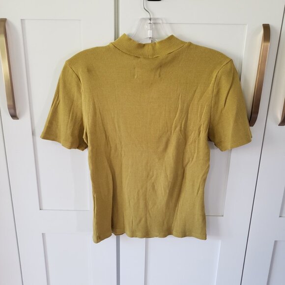 Anthropologie Shirt Womens M Green Ribbed Short Sleeve Cotton Mock Neck Tee - Picture 2 of 8